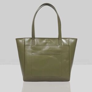 Olive Green Smooth Real Leather Unlined Tote Bag